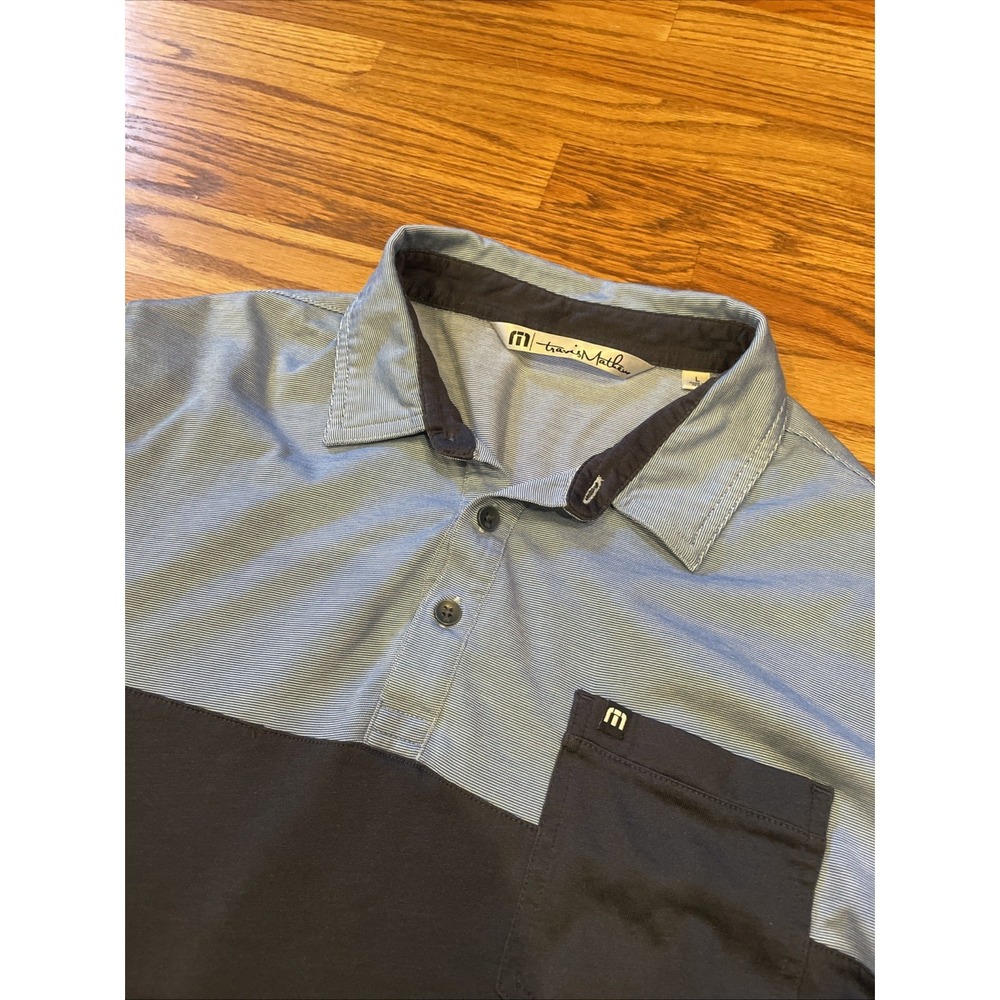 Travis Mathew Mens Performance Golf Polo Pima Cotton Blend Blue Colorblock Large